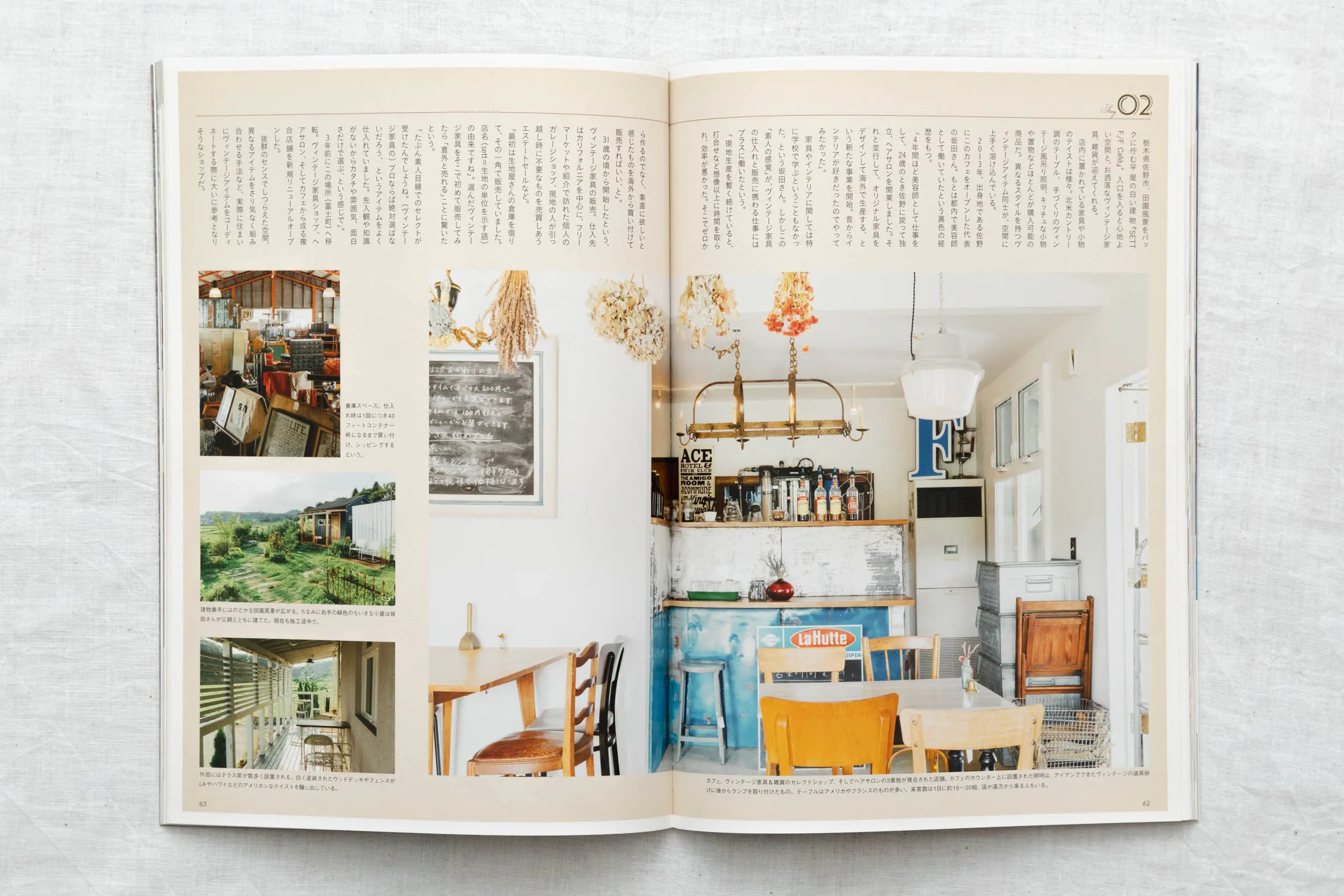 雑誌「すみごこち」Vol.4 「SETT F./F Café」の店舗外観と内観撮影。ヴィンテージ家具とカフェ空間のインテリア実例